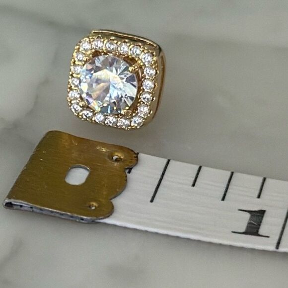 14k Gold Plated CZ Studs – .3” Square Cushion Earrings with Pavé Halo - Picture 6 of 9